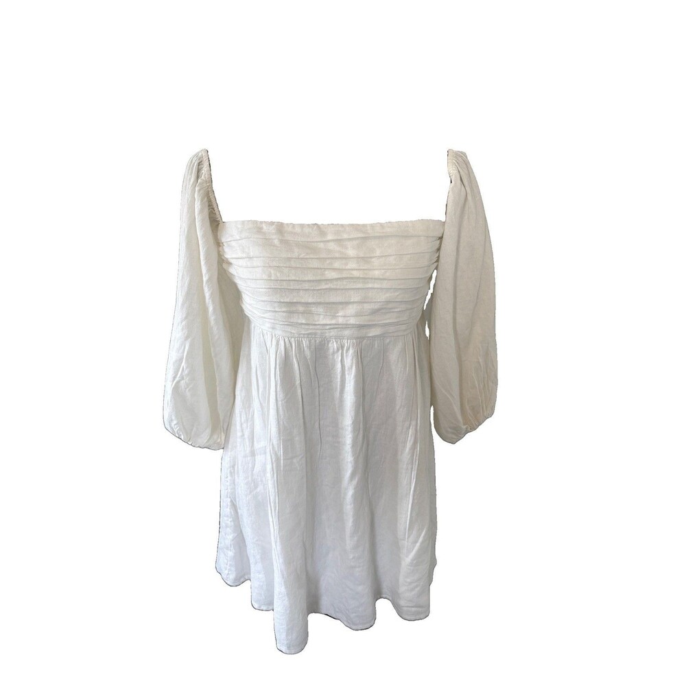 Abercrombie & Fitch White Puff Sleeve Ruched Pleated Mini Dress Size M Lined New